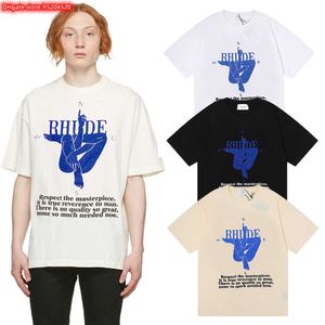 Camiseta masculina xiov 2023 nova marca de moda Rhude Little Popular Yoga Compass manga curta para homens e mulheres