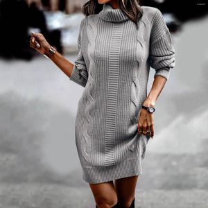 Vestidos casuais 2022 Mulheres Sweater Sweater Turtleneck Manga longa Vestido de malha de inverno sólido Garoto Presente Vestidos Mujer