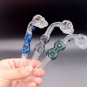 Colorful Curved Pyrex Smoking Pipes Skull Glass Water Recycler Tube Bong Bubbler for Dry Herb