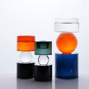 Titulares de velas Crystal Glass Delder Color Transparente Geométrico Nórdico Candelas de Casdado Partido Decoração de Decoração Mumluk