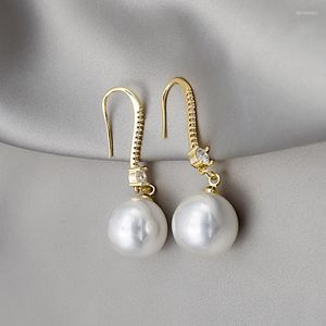 Hoop Earrings VSnow Temperament Cubic Zircon Oversize Pearl C Shape For Women Fashion Circle Hook Jewelry Pendientes