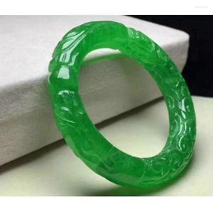 Bracciale rigido naturale originale con motivo ecologico intagliato a mano in giada di drago, vero braccialetto da donna