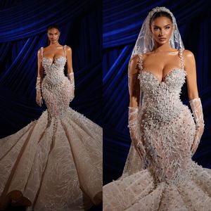 Sirena di cristallo Abiti da sposa squisiti Abiti da sposa vintage con scollo a cuore Abito con perline su misura Vestido De Novia