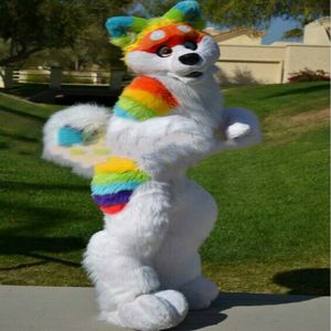 Halloween Rainbow Husky Dog Wolf Fox Mascot Costume Fursuit Suits Party Sukiety Ubranie Ubranie Święta Wielkie