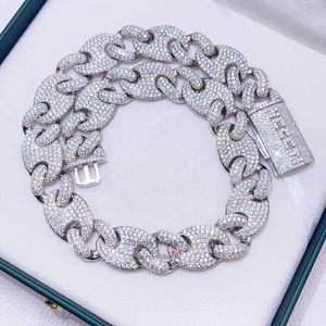 Pendanthalsband Vit silver 925 20mm Mariner Link Iced Out Hip Hop Men Rapper Jewelry Custom Name Lock Moissanite Chain