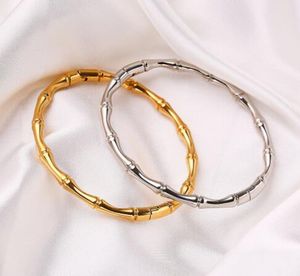 Gioielli Bracciali con braccialetti in bambù Bracciale rigido in acciaio inossidabile al titanio per gioielli da donna Stile fibbia