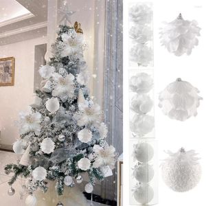 パーティーデコレーション3PCS/ボックス8cmクリスマスツリーの装飾品白い花びらの形のボールフォームスノーボールXMASハンギングペンダント年装飾ナビダッド