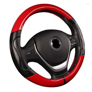 Steering Wheel Covers Fashion Carbon Fiber Leather Car Braid On Cover Wrap Suitable For 37-38CM/14.5"-15" M Size Hand Bar Protecter