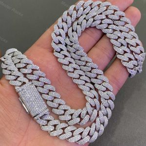 12mm 3rows VVs Moissanite cravejada Miami Chain Link Chain 925 Sterling Silver Moissanite Iced Out Chain Cuban