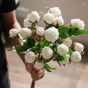 Kwiaty dekoracyjne Amerykański kraj 6 mały pączek róży różowy symulacja kwiat salonu fałszywe ozdoby białe czerwony kolor drewniany drewno