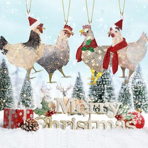Christmas Decorations Merry Chicken Pendant Colorful Rooster Hanging Ornament Farm Animal Decoration For Tree Decor