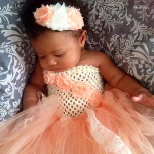 Girl Dresses Cute Baby Crochet Flower Tutu Dress Girls 1Layer Tulle With Hairbow Born Birthday Party Costume Pography Cloth