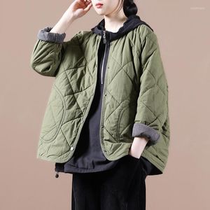 Kurtki damskie Kobietowy jesień i zima koreańska odzież wierzchnia literacka rombus ciemny guzik Krótka luźna kurtka