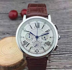 Wszystkie tarcze Pracujące Stopwatch Luksusowe zegarki męskie z kalendarzowym paskiem skórzanym Paski Zegarek na rękę kwarcową na rękę dla mężczyzn Najlepszy prezent