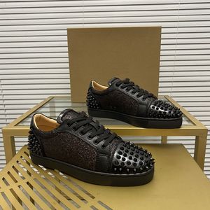 Top mens stylish studded shoes handcrafted real leather designer rock style unisex red soles shoes luxury fashion womens diamond encrusted casual shoe 00056
