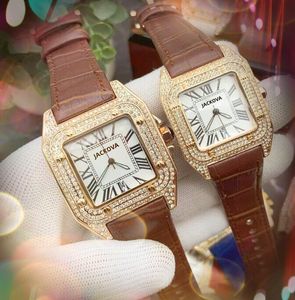 Para kwadratowych miłośników taryfy Roman Watch Fashion Crystal Diamonds Pierścień Pierścień Mężczyźni zegarki dla kobiet kwarcowy pasek skórzany biznes Super popularna bransoletka zegarek bransoletki