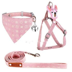 Hundeleinen, Geschirr, Designer-Set, klassisch bedrucktes Blumen-Hundehalsband mit Puppe, verstellbar, waschbar, Haustier-Bandana-Leine-Sets für kleine Hunde und Katzen