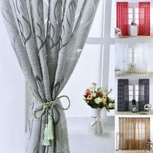 Curtain Leaves Pattern Sheer Curtains Window Embroidered For Kitchen Living Room Print Voile Panel Drape Exotic