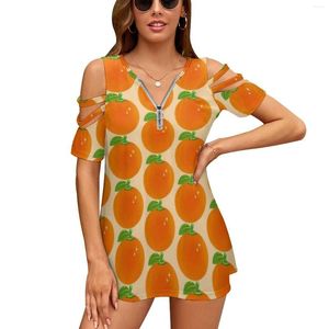 Women's T Shirts Orange Fruit Fashion Zip Off Shoulder Top Short-Sleeve Women Shirt Citrus Tropical Juice Oj