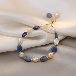 Braccialetti con ciondoli LOVOACC Temperamento Colore blu Pietra di cristallo Perline per donna Accessori di perle autentiche irregolari da donna