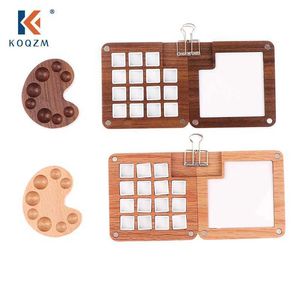 Empty Wooden Watercolor Palette Ins Style Travel Portable Mini Acrylic Paint Box Square Tray Art Painting Supplie