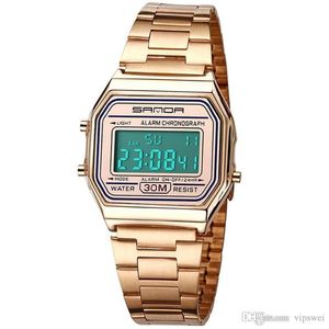Fashion Electronic Watch Luxury LED Digital Military Sport Wristwatch Mens de aço inoxidável Full Stainless Waterspert Rellog284D