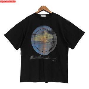 1J83 Herren-T-Shirt 2023 neue Modemarke Rhude High Street Sunset Printing und Damen lose beiläufige Kurzarm