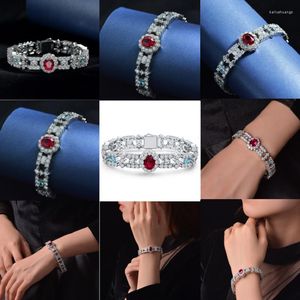 Bangle 925 Sterling Silver 8 10mm 3CT Red High Carbon Diamond Charm Wedding Women Armband Fint smycken Dropship