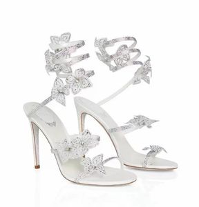 Romantici sandali bianchi Scarpe FLORIANE Materiali di altissima qualità Fiori Strass Caovilla Top Lussuosi Party Wedding Tacchi alti EU35-43