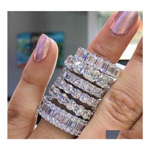 Bröllopsringar Luxury 925 Sterling Sier Band Eternity Ring For Women Ladies Big Finger Party Anniversary Gift Lots BK Jewelry R4577 X DHQZT