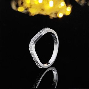 Cluster Rings Silver Color Aesthetic Band Eternity For Women Ring Wedding Engagement Jewelry Finger Pinky Personalized R235A