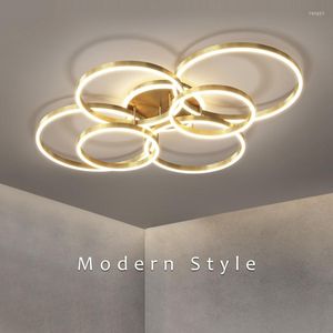 Chandeliers 2022 LED Ceiling Chandelier For Living Room Bedroom Kitchen Dining Lamp Modern Style Gold Ring Remote Control Light
