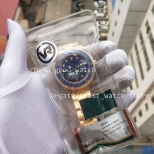 Menes Watch Factory Blaue Keramiklünette Herren 18 Karat Echtgold 904L Stahl Kal. 3135 Automatikwerk VRF 40 mm Superleuchtende Tauch- und Schwimmarmbanduhren Originalverpackung