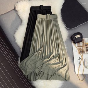 Skirts Women's High Waist Loose Straight Skirt 2022 Spring Style Supple And Light Casual A-Line Pleated With Belt