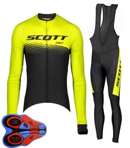 スコットチームニューメンズ長袖サイクリングジャージージェルパッドビブパンツセットサイクリング衣料品