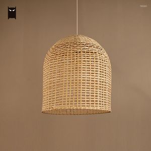 Pendant Lamps Bamboo Wicker Rattan Woven Cask Shade Light Fixutre Rustic Vintage Hanging Ceilign Lamp Luminaire Foyer Bed Dining Room