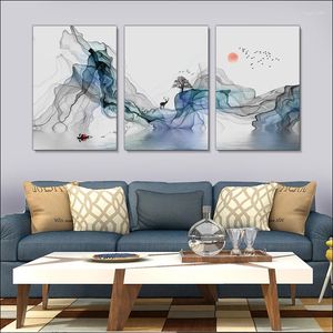 Gem￤lde Unframte Malerei moderne abstrakte Kunst -Poster -Linie Tinte Landschaft Leinwand mit Rahmen fliegender Vogelk￼nstlerische Konzeption Mur