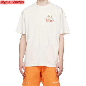 Мужская футболка IO91 2023 Новая модная марка Rhude American Manaco Sailboat Print Casual Casual большая половина