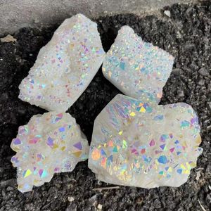 Decorative Figurines Natural White Angel Aura Quartz Electroplating Crystal Cluster Colorful Point Geode Mineral Enegry Healing Crystals