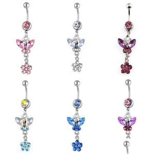 Кнопка пупок Bell Rings Mticolor Butterfly Flower Medical Steel Steel Jewelry Jewelry Umbilic Nail Diamond Inlay Dance Belly Ring Acc Dhimx