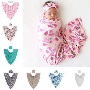 Infant Baby Swaddle Wrap Coperta Cartoon Fruit Florals Wraps Coperte Nursery Bedding Babies WrappedCotton Cloth With Headband or Hat 2pcs / set