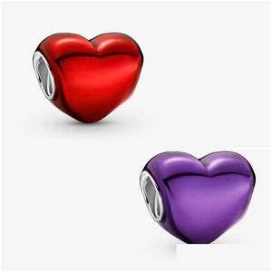 Charms 2021 925 Sterling Sier Beads Metallic Purple Red Heart Fit Fit Oryginalne Pandora Bracelety Kobiety DIY Jewelry 565 Q2 Drop dostawa DHH4R