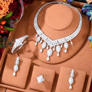 Halsband örhängen Set Godki Tassel Drop Luxury African For Women Wedding Party Zircon Crystal Dubai Bridal Jewelry Gift