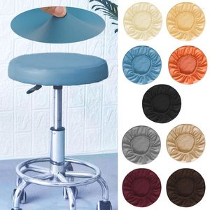 Chair Covers PU Leather Round Cover Waterproof Bar Stool Seat Home Simple Stretch Slipcover Solid Colors