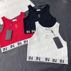 Canottiere lavorate a maglia con lettera ricamata Canotte per donna Felpa con cappuccio lavorata a maglia senza maniche alla moda Camicie sexy estive da donna