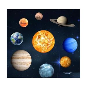 벽 장식 9pcs/set 9 행성 태양계 형광성 스틱 우주 은하 어린이 방 침실 광석 스티커 220613 드롭 DHXBV