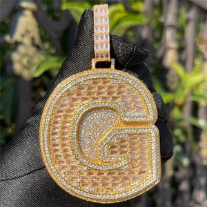 Men Women DIY Custom Jewelry Gold Plated Baguette CZ Letters Custom Name Pendant Necklace With 3mm 24inch Rope Chain