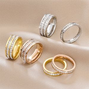 Anello da donna alla moda in acciaio inossidabile per gioielli Anelli in tessuto Argento Oro Rosa Dio Colore Cristallo Zircone all'ingrosso