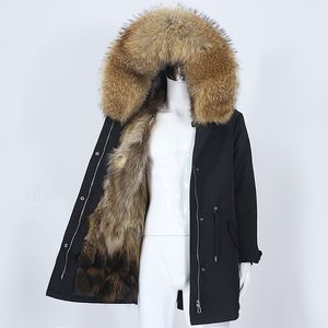 Oftbuy 2023 남자 Long Parka 방수 겨울 재킷 천연 진짜 너구리 폭스 모피 코트 칼라 후드 두꺼운 따뜻한 스트리트웨어