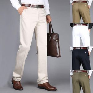 メンズスーツのズボンのためのズボンクラシック秋のハイウエストカジュアルビジネスドレススーツパンツブランド品質コットン男性ソシ